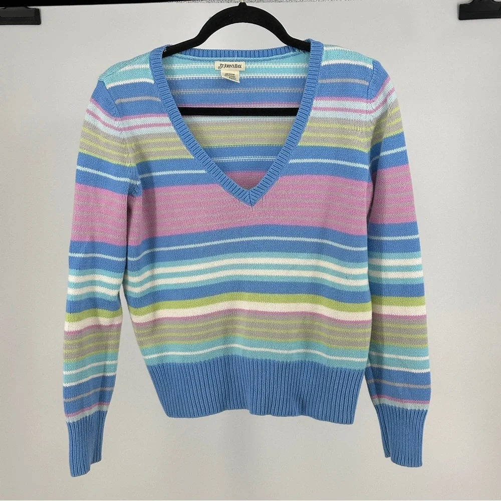 Women’s Medium St. John's Bay‎ Pastel Multicolor V-Neck Sweater Colorful Cotton